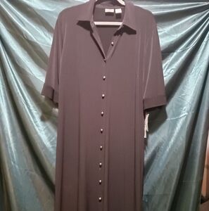 🎁​ NWT RARE Vintage Erika Dress Soft Black Maxi Gold Buttons 96% Poly Shirt 🎁